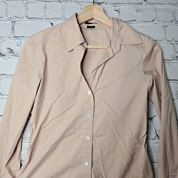 Theory Cotton Blend Pale Blush Pink Button Up V Neck Collared Blouse Size P - Picture 2 of 10